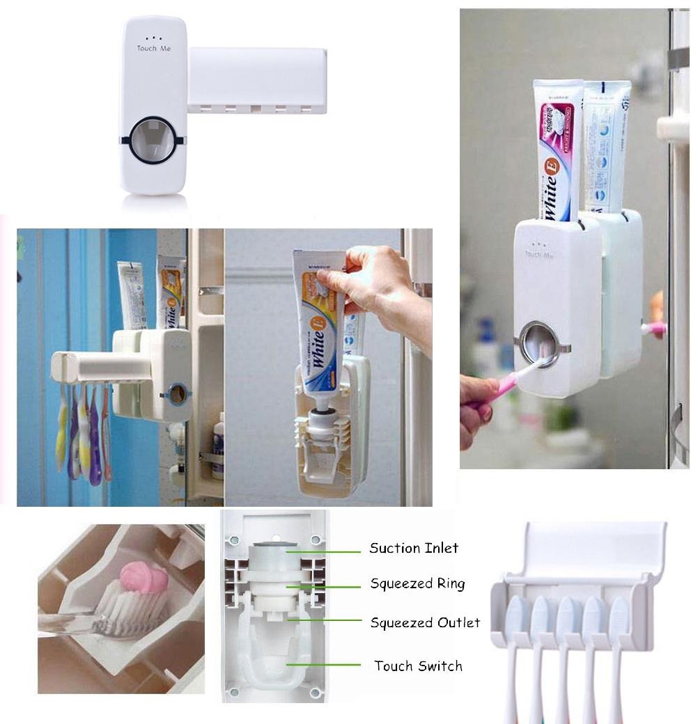 Automatic Toothpaste Dispenser With Toothbrush Holder Wall Mounted Durable Hygienic And Convenient Bathroom Accessory
