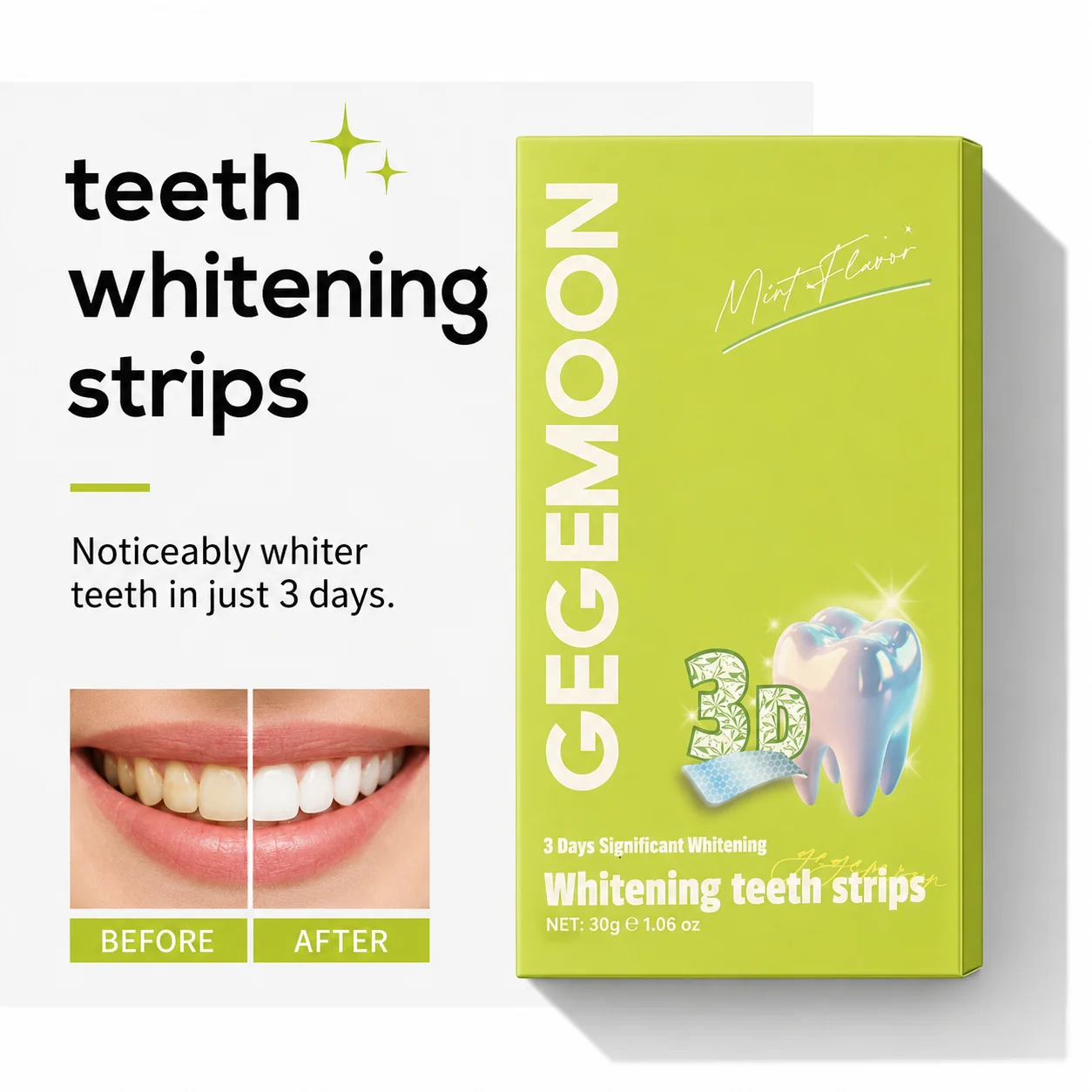 Teeth Whitening Strips 3D Gentle Stain Removing Enamel Safe Bright Smile Daily Treatment 14 Strips