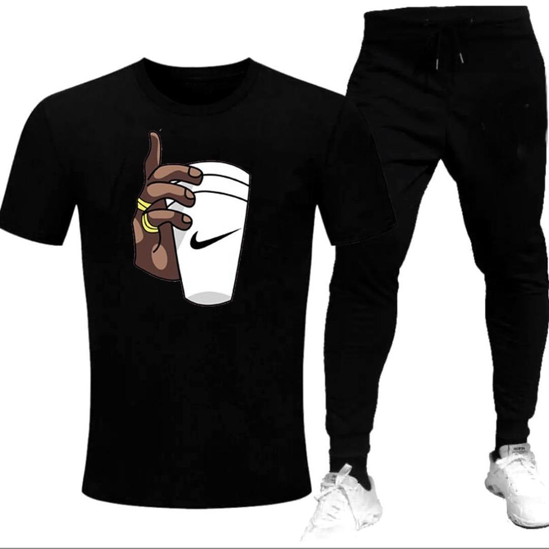 Premium Micro Men’s Tracksuit Cup Hand Print – Comfortable Sportswear | Gym & Workout Suit - Black Extra Large